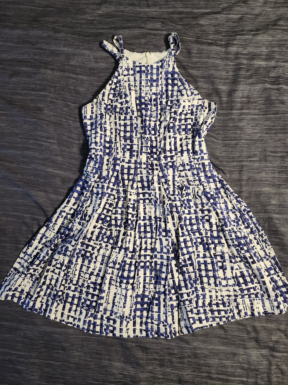 Blue and White Printed Halter Sundress